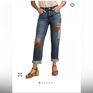 Lucky Brand women’s size 6  Boy Mid Rise Relaxed Straight Patchwork Denim Jeans